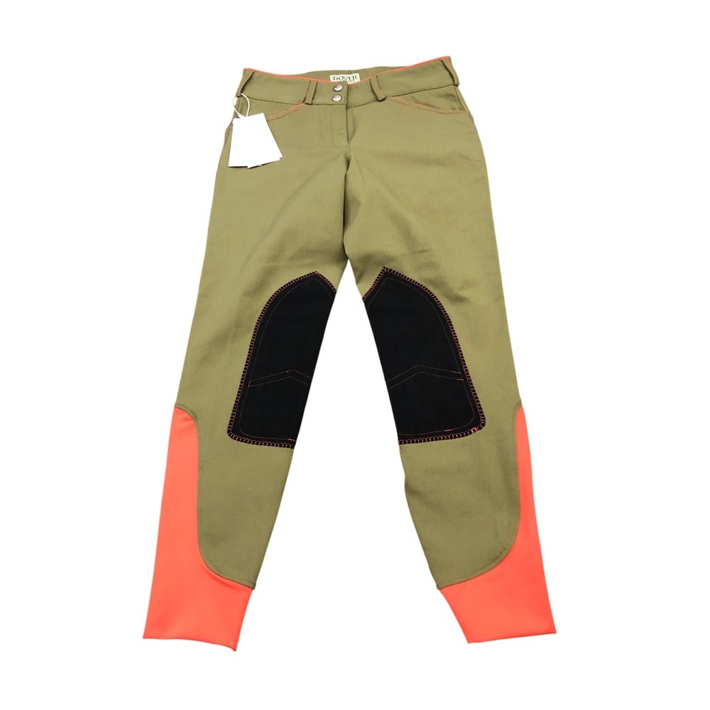 Dover Saddlery Wellesley‎ Breeches Womens 26 Olive Green Piped Knee Patch 351420